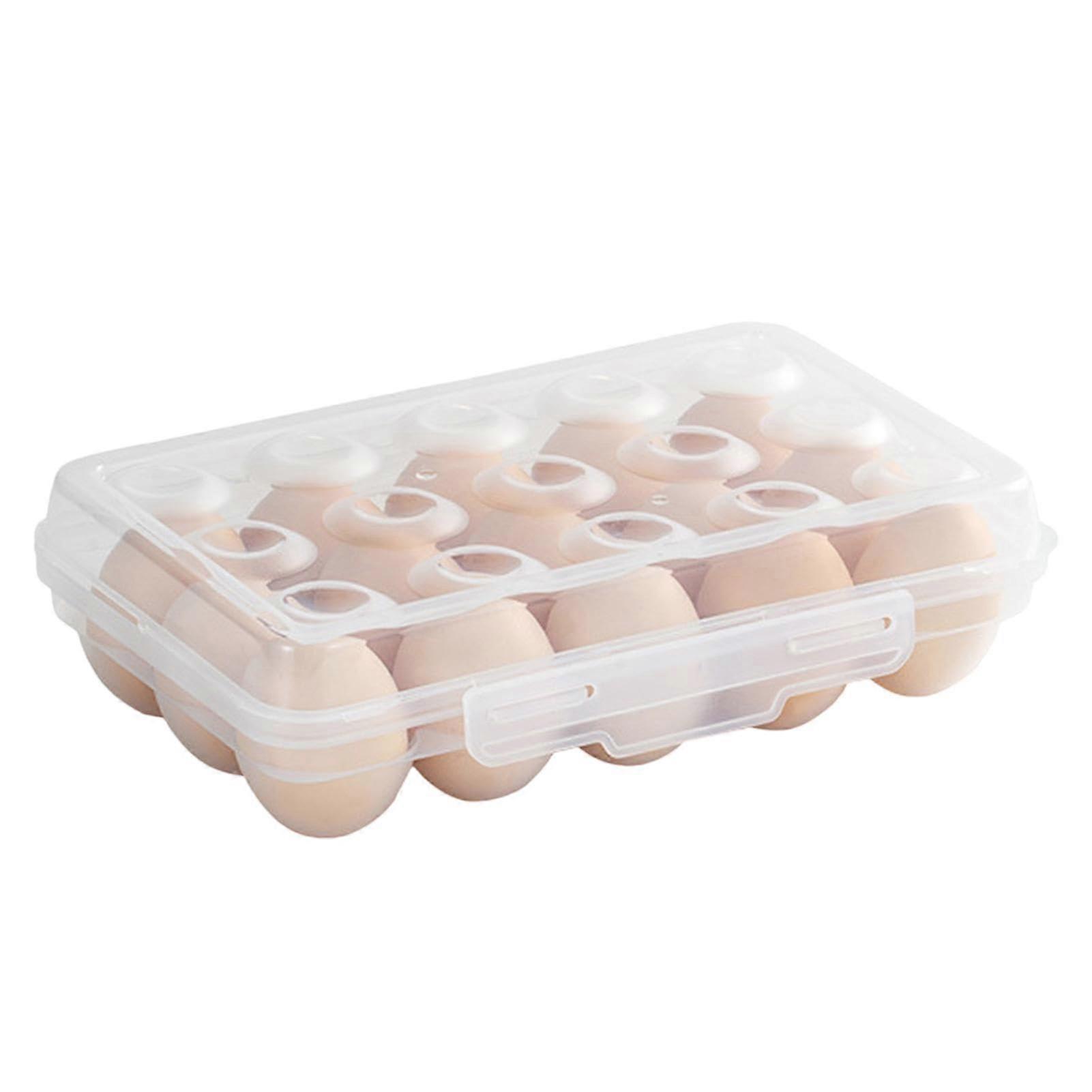 Egg Holder for Refrigerator, Clear 15 Grid Shockproof Egg Storage Box with Lid for Kitchen
