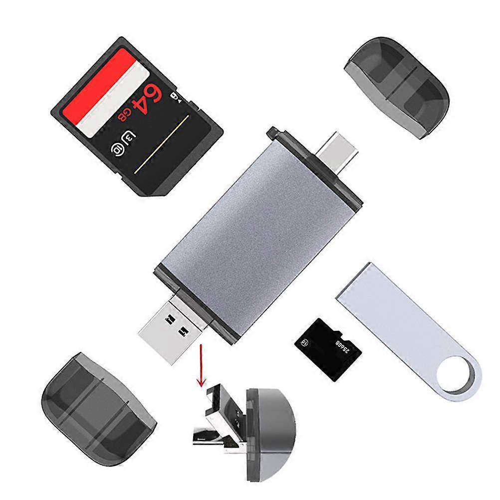 Multifunction 6 in 1 Type-C Otg Reader for Computer Light Grey