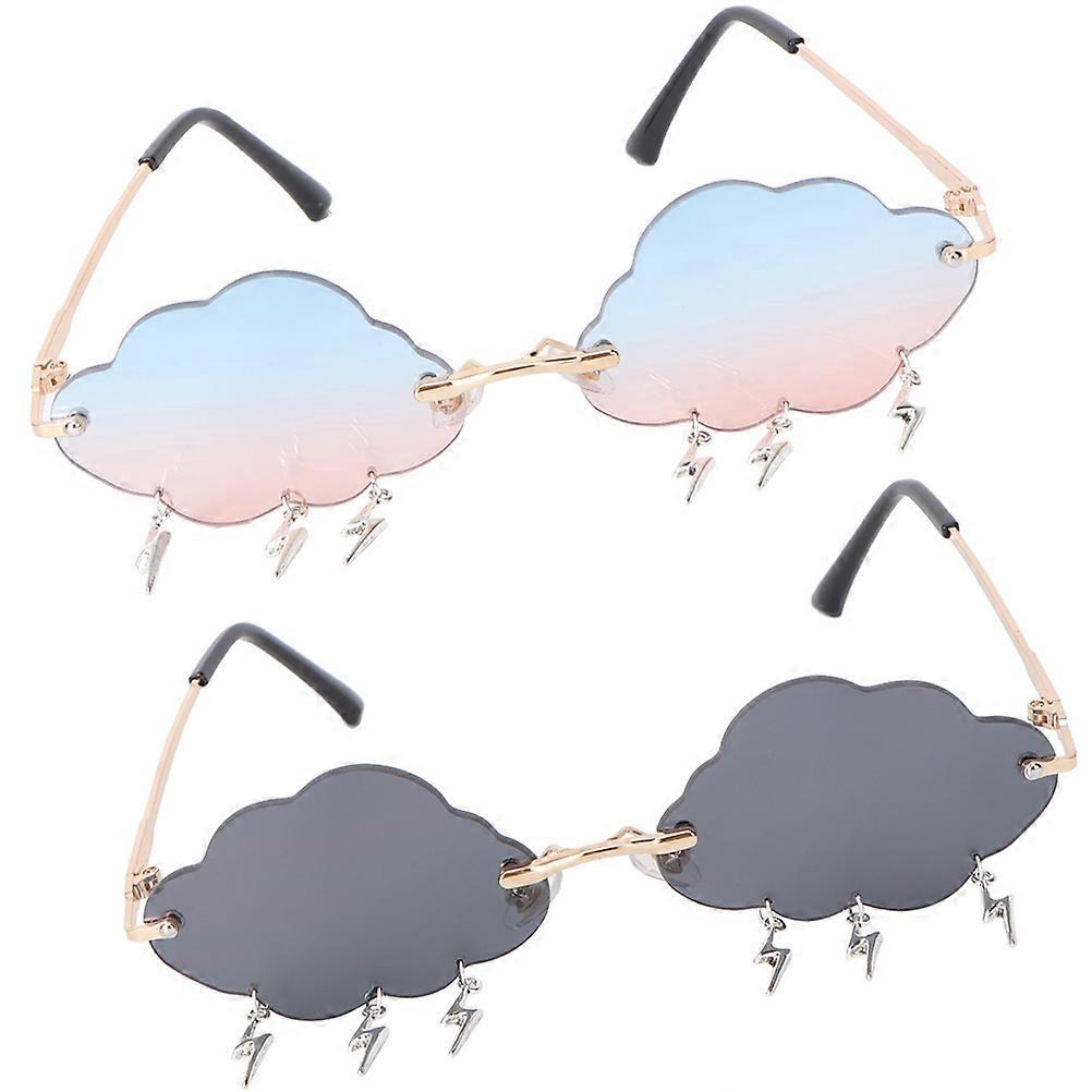 Rimless Sunglasses Cloud Shape for Decor 2Pairs with Charms Assorted Color