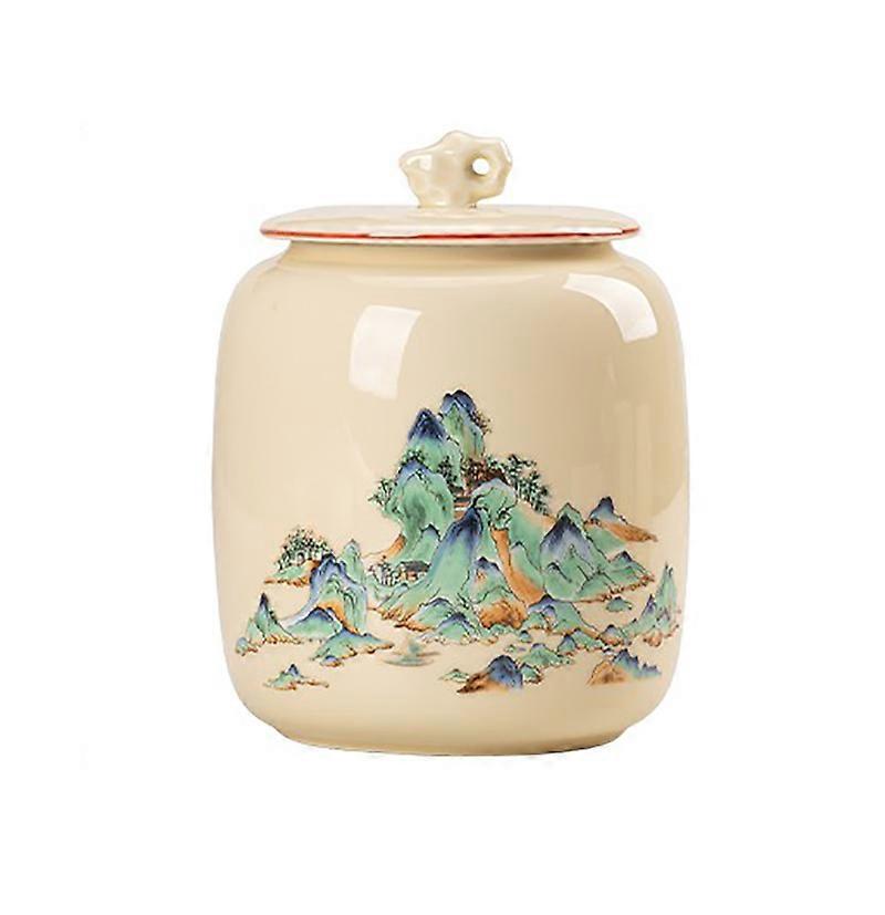 Thousand-Li Landscape Ceramic Tea Cans Sealed Cans Boutique High-Grade Moisture-Proof Tea Caddy Household Large Tea Storage Tank