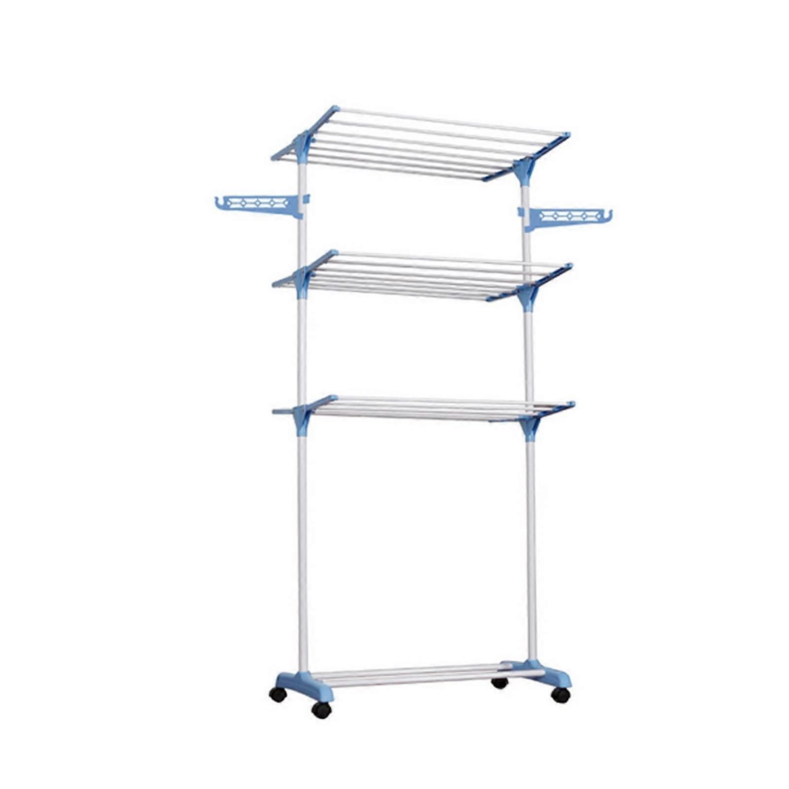 Adjustable Stainless Steel Clothes Drying Rack, Foldable ThreeTier Laundry Rack with Wheels