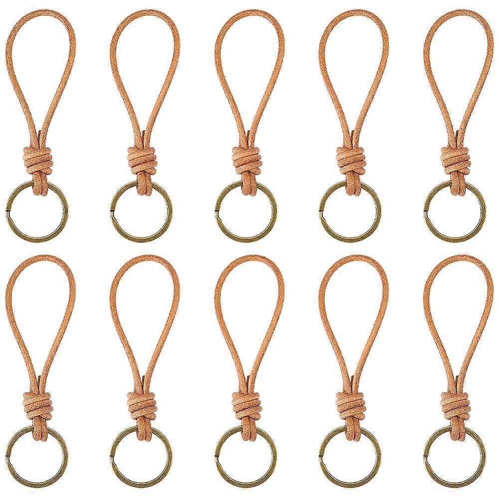 10pcs Leather Keychain with Iron Ring Chocolate 132mm