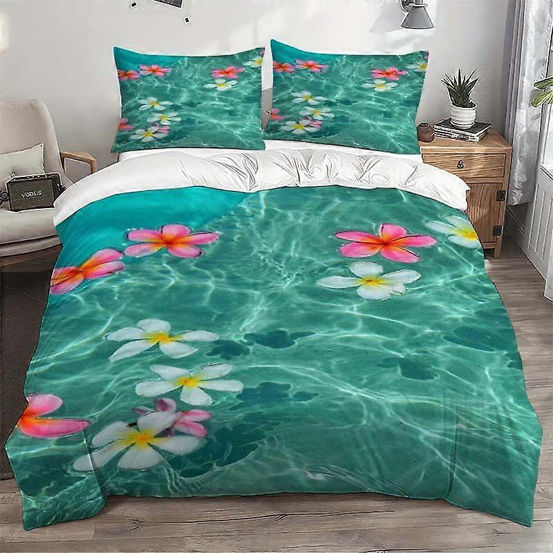 Bedding Set Featuring a Clear Water Surface And Shimmering Hibiscus Pattern