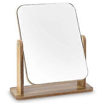 Compact Wooden Table Mirror 25x22cm Rotating 360 Degrees Removable Stand