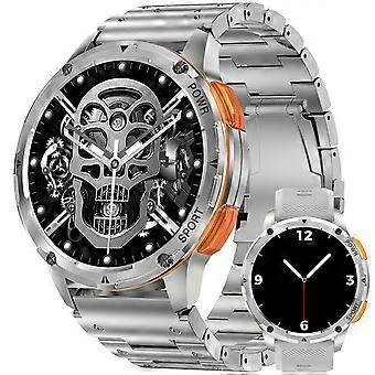 Rugged Military Smartwatch for Men, Ultra HD AMOLED, 5ATM Waterproof, 100+ Sports, Silver