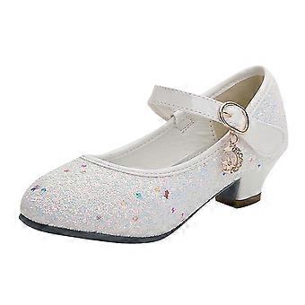 Meisjesjurkschoenen Mary Jane bloemenmeisjesschoenen schattige prinsessenschoenen met lage hakken voor school, bruiloft of feestje wit 8-9 jaar