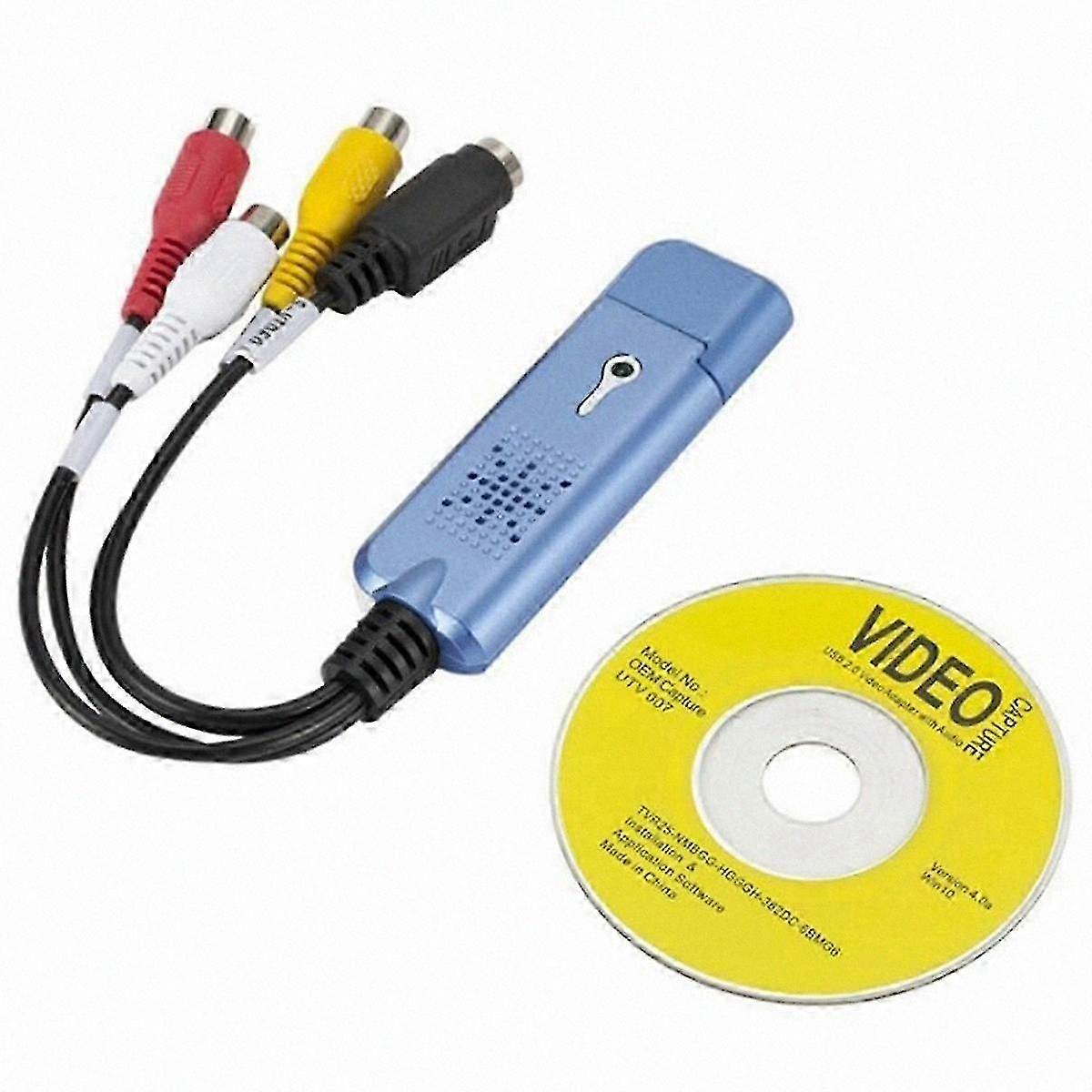 Video Capture Device USB 2.0 Adapter compatible with VCR TV DVD Conversion Compatible with Windows 7/8/10 Computers