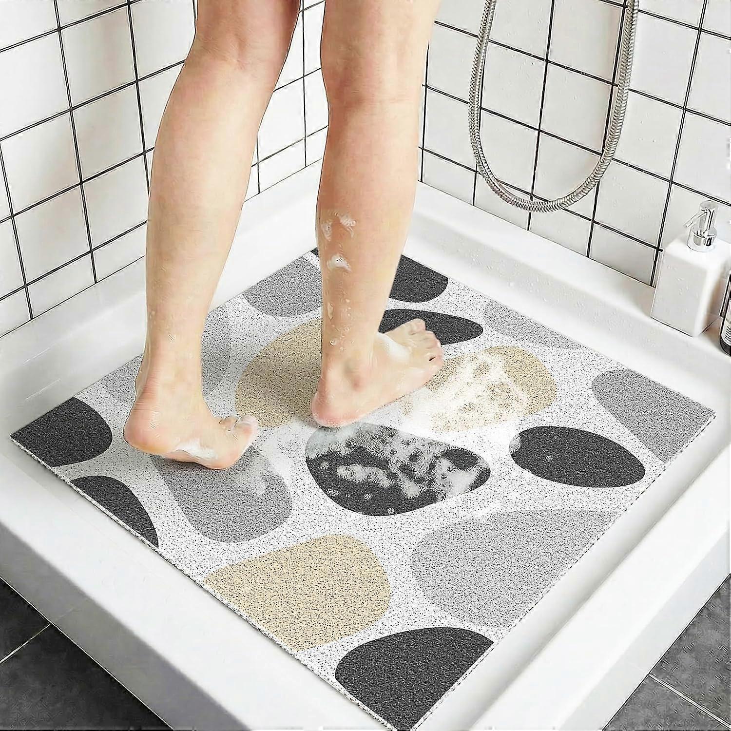 Anti-mold Square Shower Mat, Odorless PVC Luffa Bath Mat,Quick-Drying