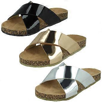 Girls Spot On Casual Sliders H0359 - Rose Gold Hi-Shine Synthetic - UK Size 13 - EU Size 32 - US Size 1