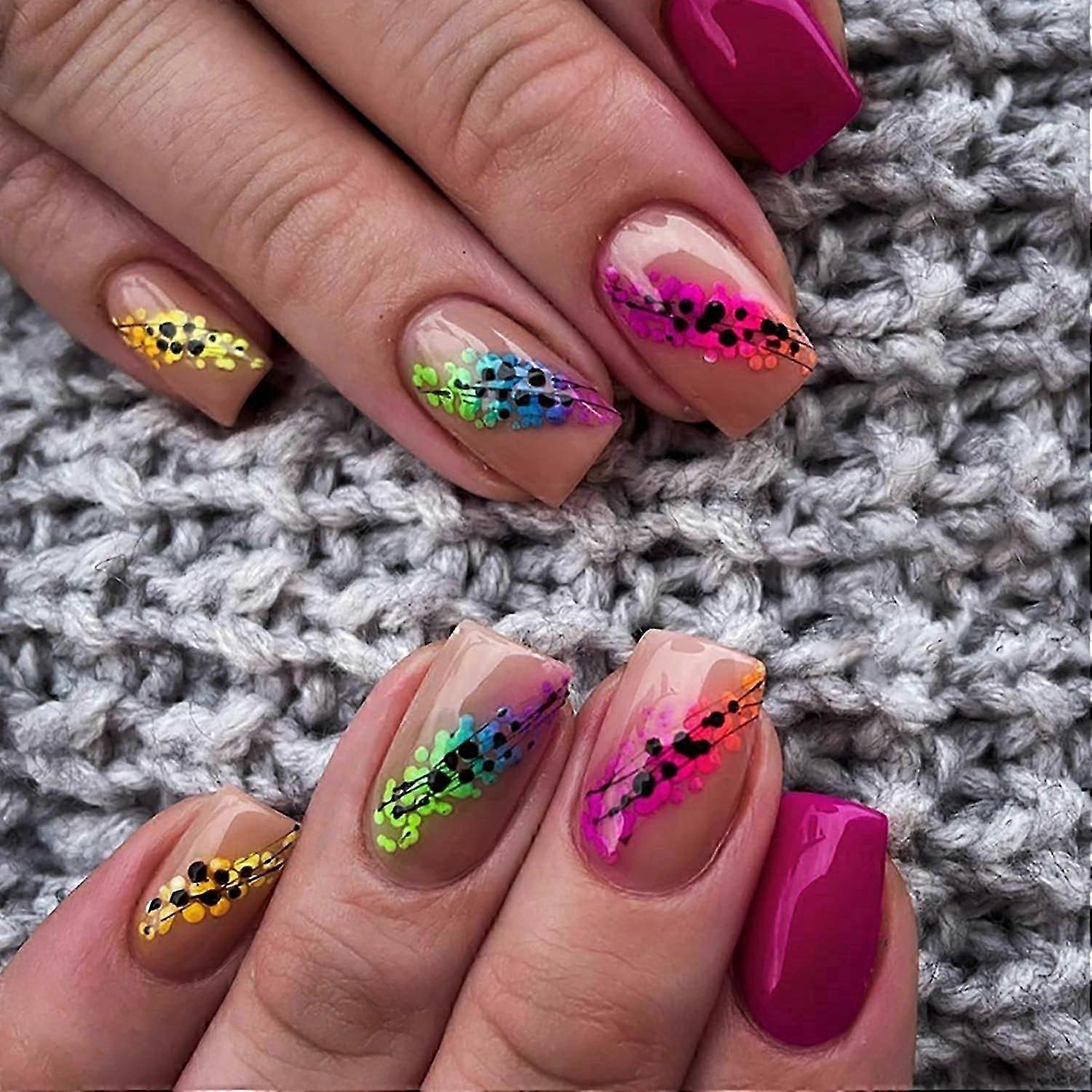 Press on Nails Medium Length Colorful Gradient False Nails Artificial Acrylic