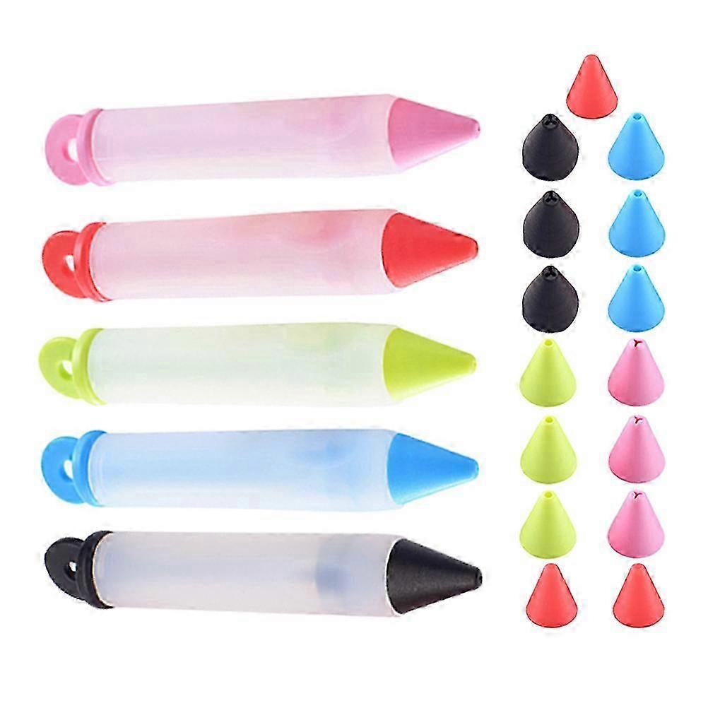5pcs Multi-Functional Silicone Chocolate Pen compatible with Cake Decorating Baking Tool Silicone Writing and Mounting Pen with Replaceable Tips