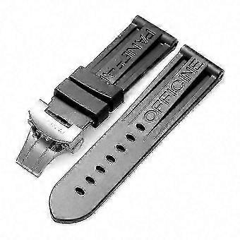 Panerai Watch Strap Replacement, Black Silicone Rubber Band with Butterfly Buckle and Steel Clasp