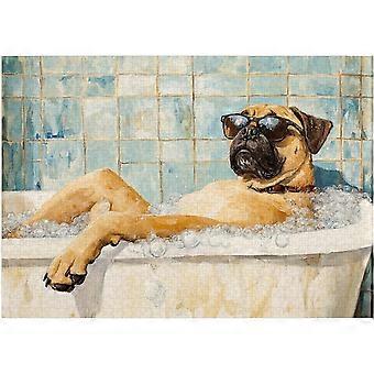 Bullmastiff Taking Bubble Bath Jigsaw Puzzle - Dog on a Bathtub in Bathroom - Pet Shower Decor Puzzles SQZ852