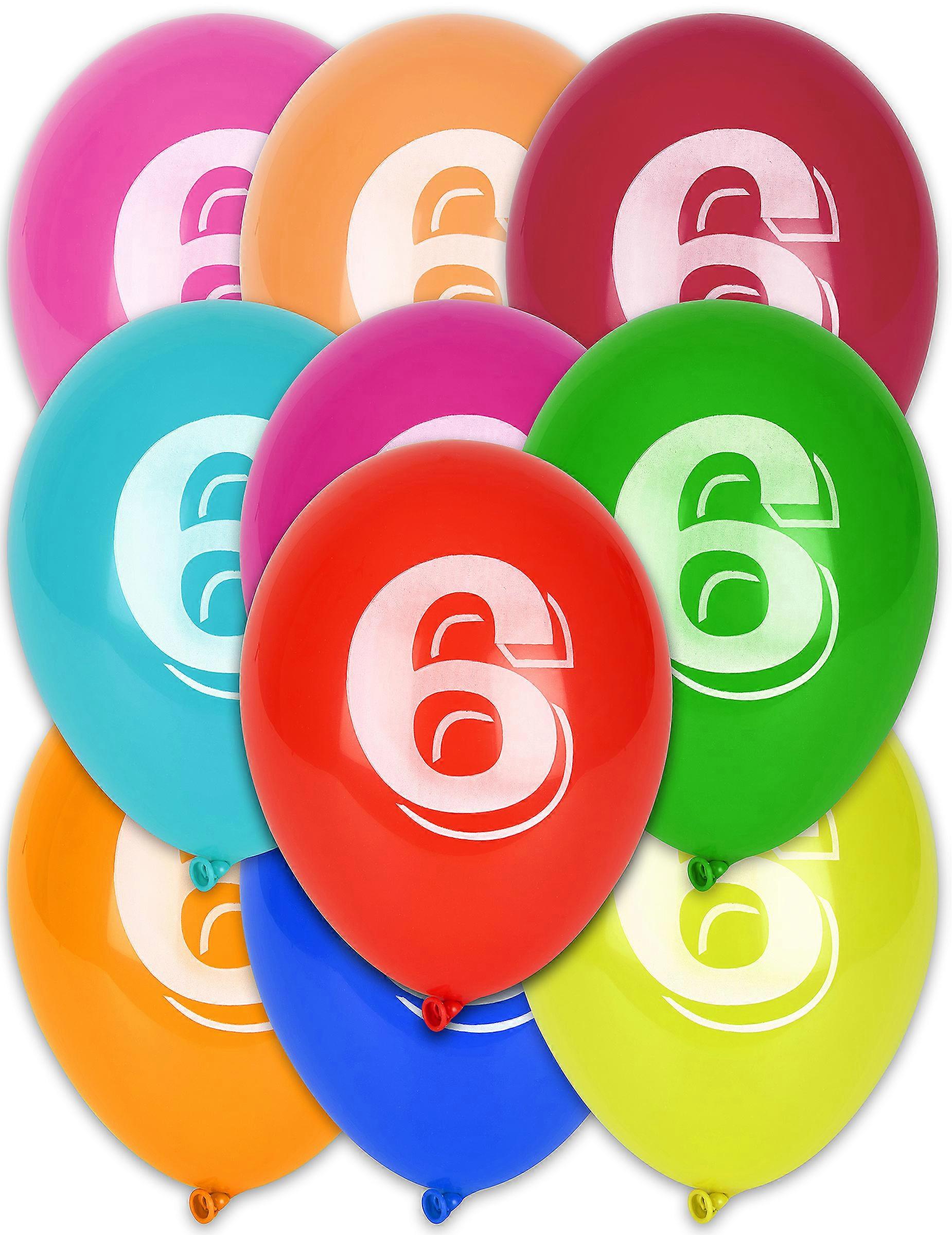 10 Multicolored Number 6 Balloons 30 cm