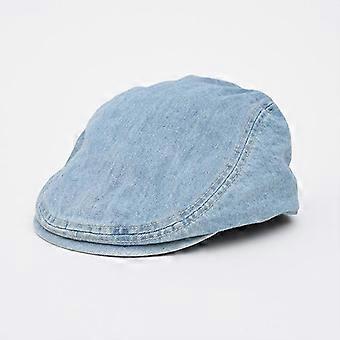Unisex Vintage-Jeans-Baskenmütze mit Knopfdetail, verstellbarer breiter Krempe, Herbstmütze