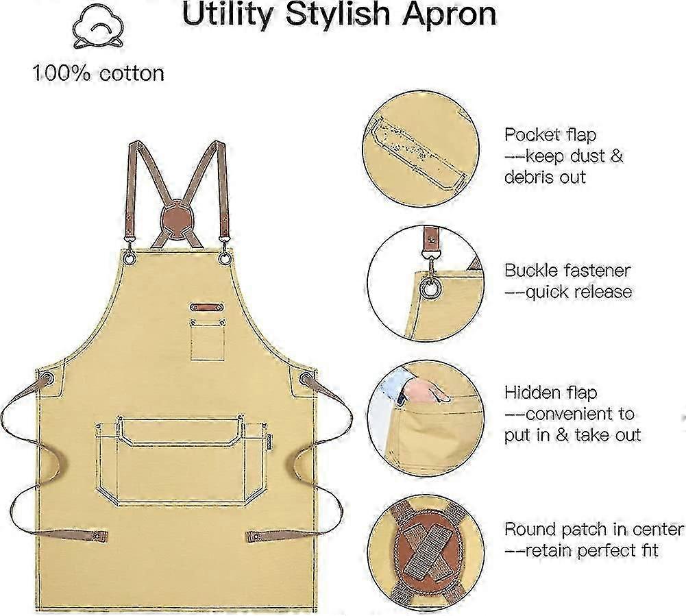 Breathable Cotton Cross-Back Apron With Pockets