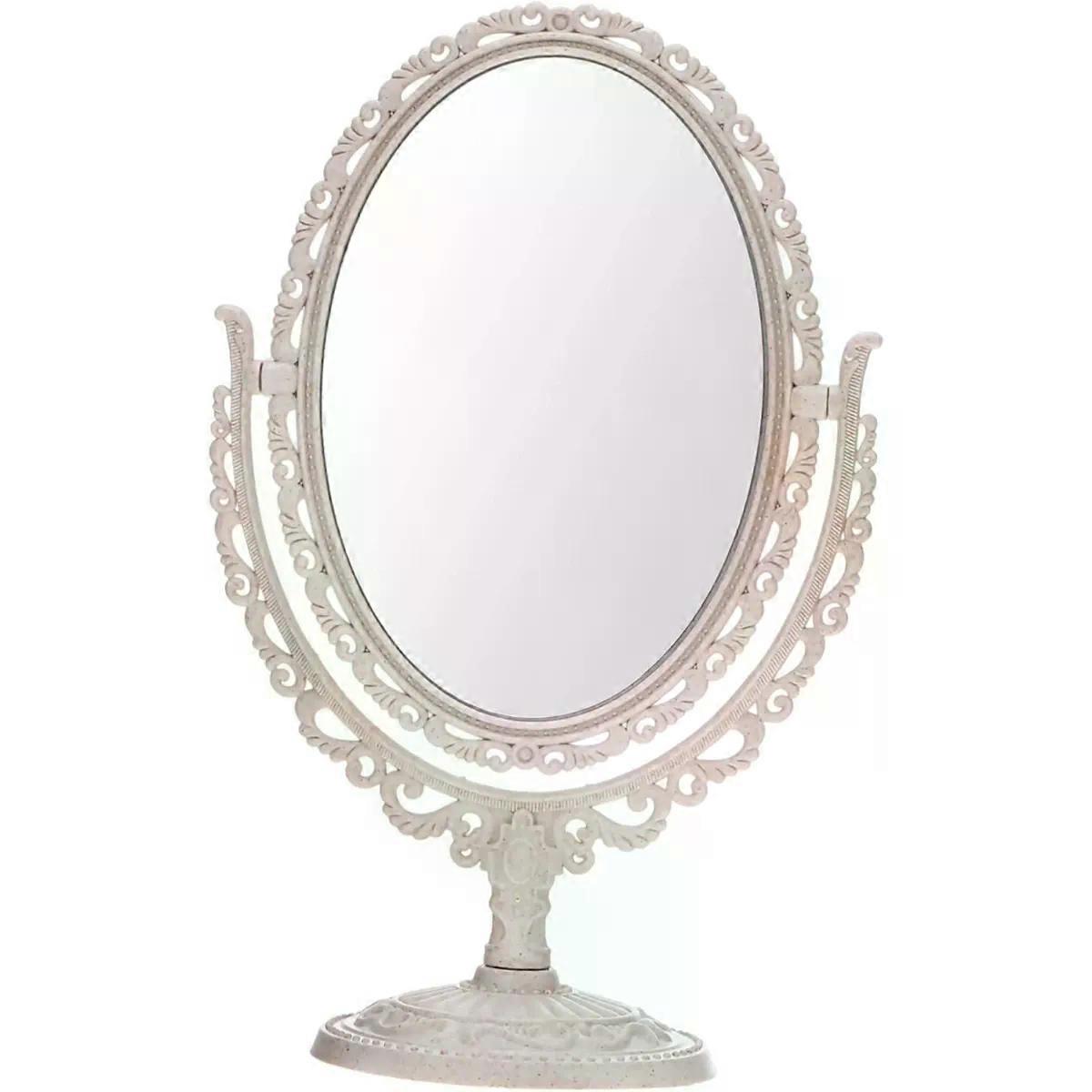 Desktop Swivel Vanity Mirror Beige for Dressing Table