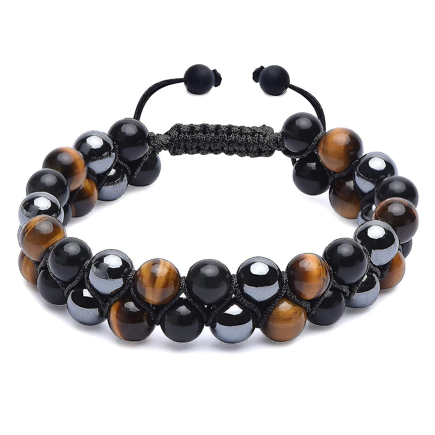 Tiger Eye Obsidian And Hematite 8mm Bead Bracelet