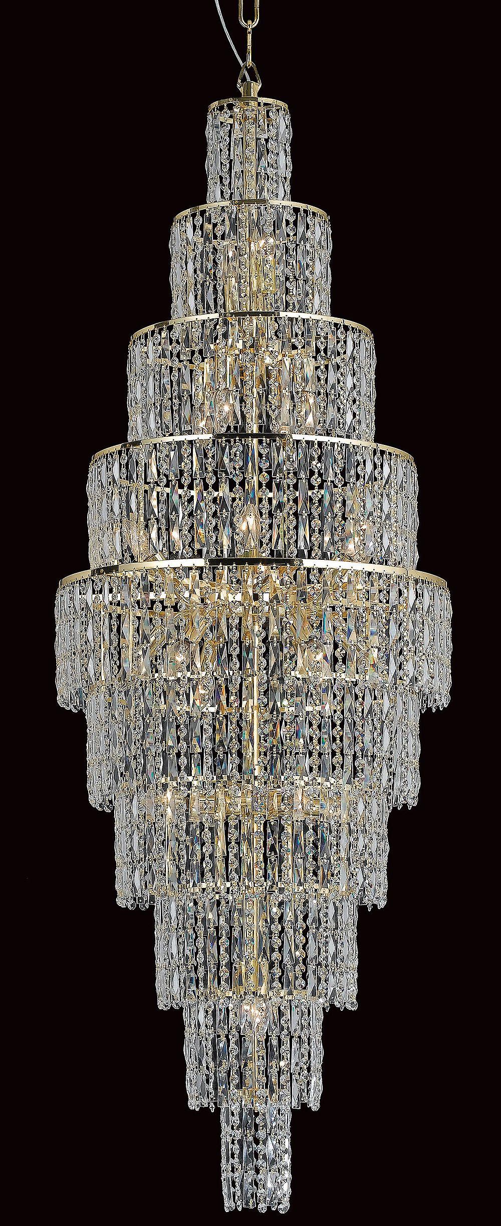 New York 24 Light Czech Crystal Tall Ceiling Gold