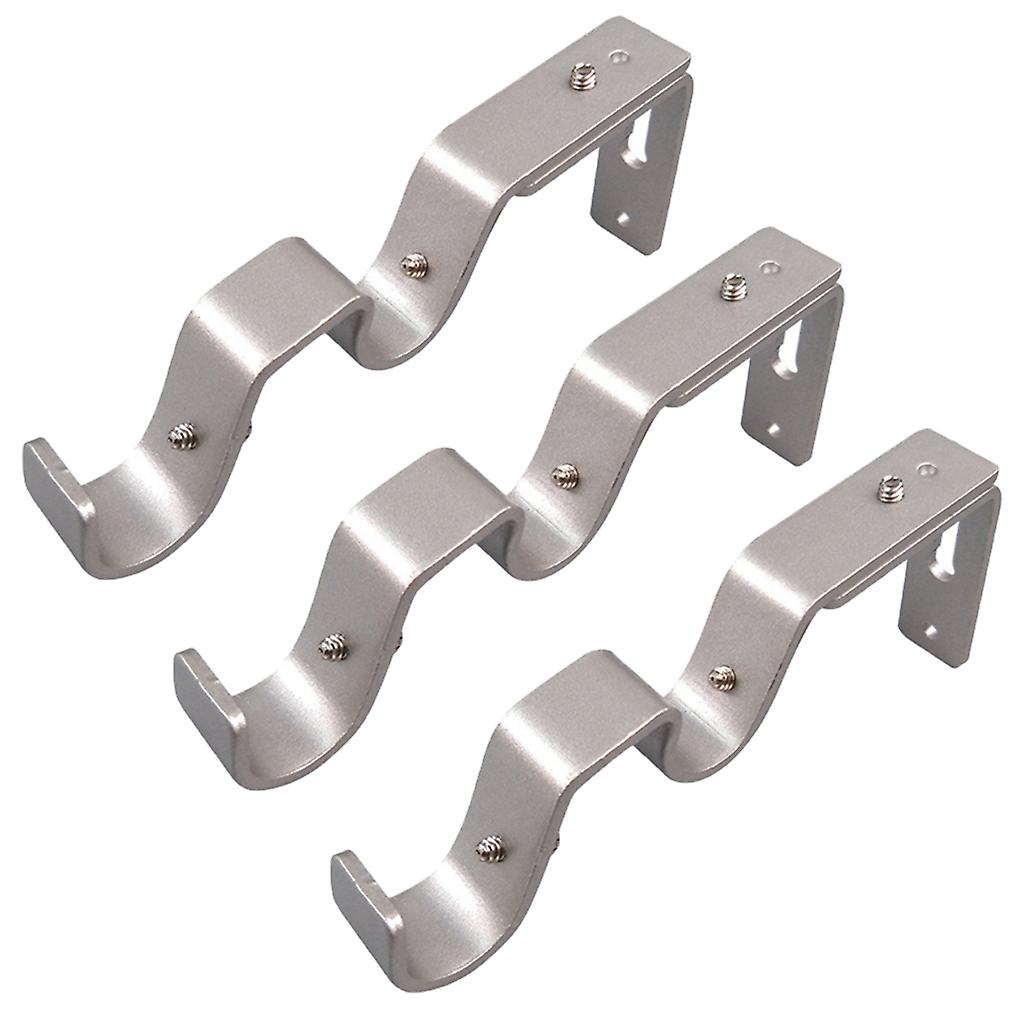 Extendable Adjustable Curtain Rod Pole Wall Bracket Holder Support Silver