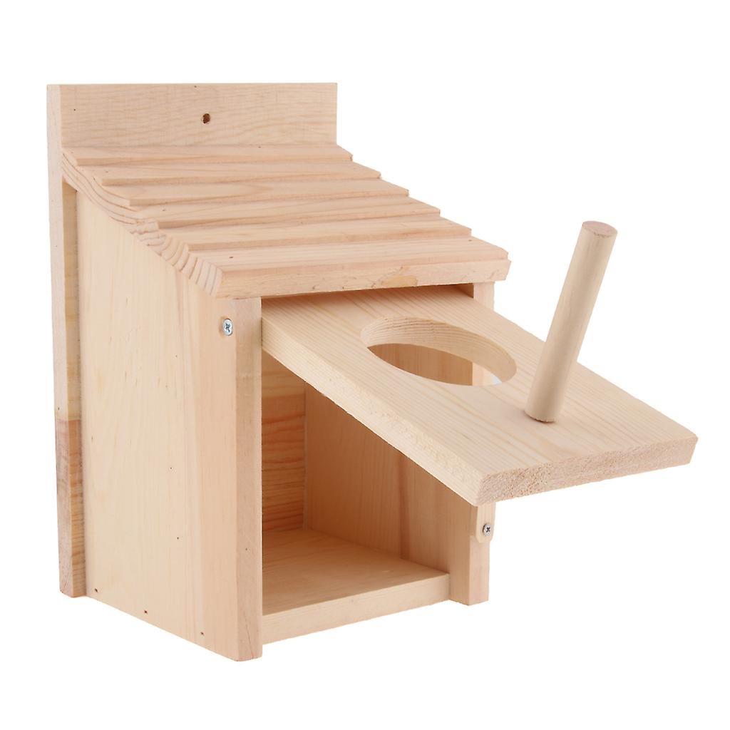 Traditional Solid Wood Bird Nesting Box Hanging Tree Wall House Feed Station