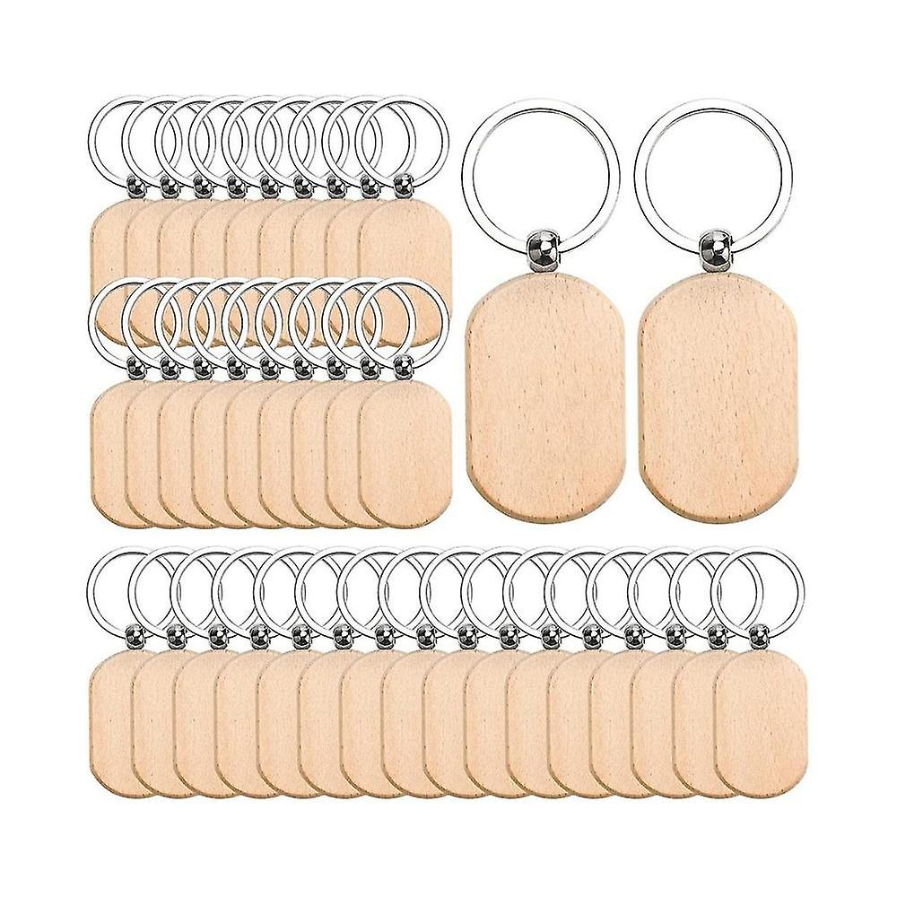 110pcs Wood Keychain Blanks, Unfinished Wood Key Tag, Wood Engraving Blanks Key Chain For -rounded