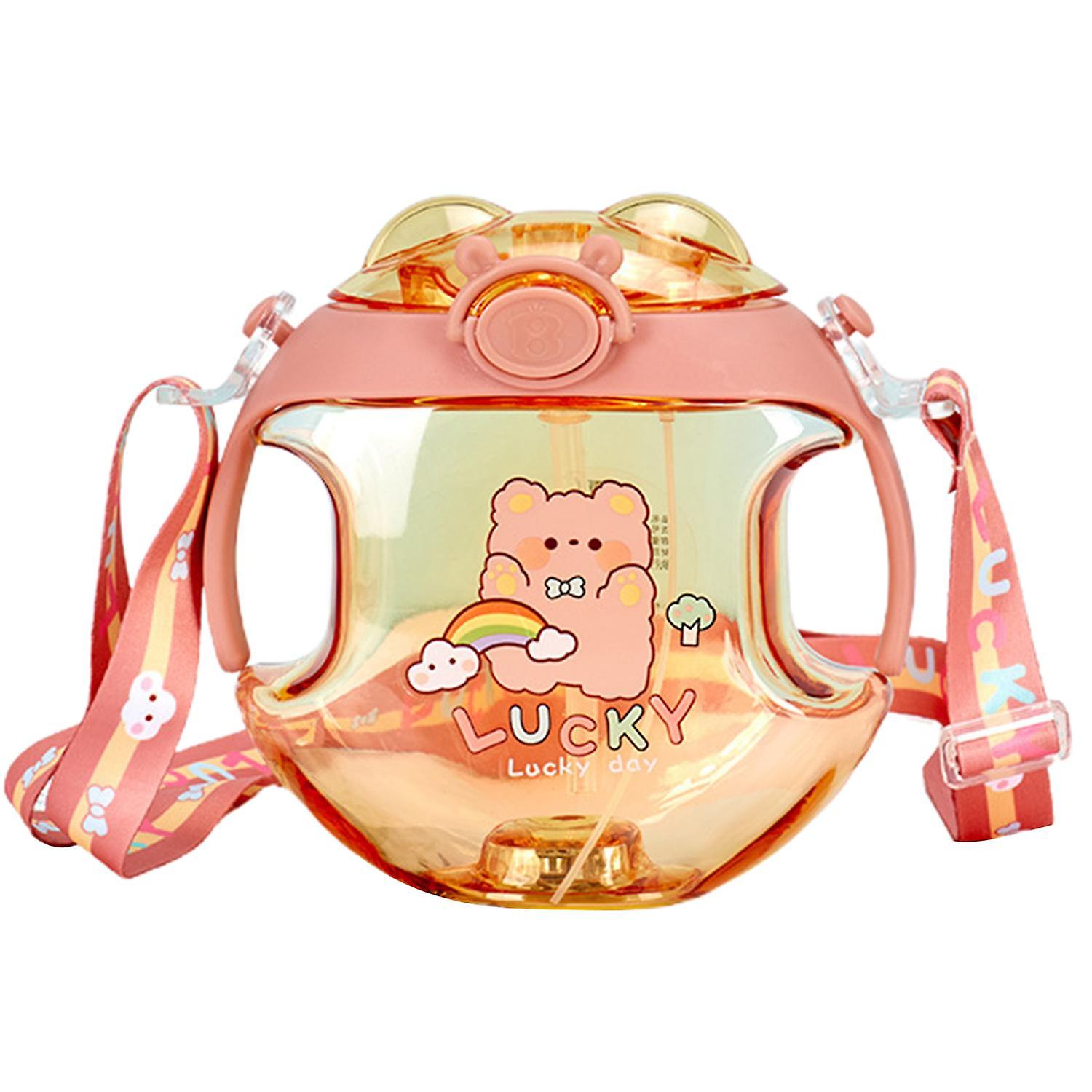 ZHOUBA 1 Set 450ml Water Bottle Shoulder Strap Luminous Dinosaur Pattern Donut Round Cup for Kids