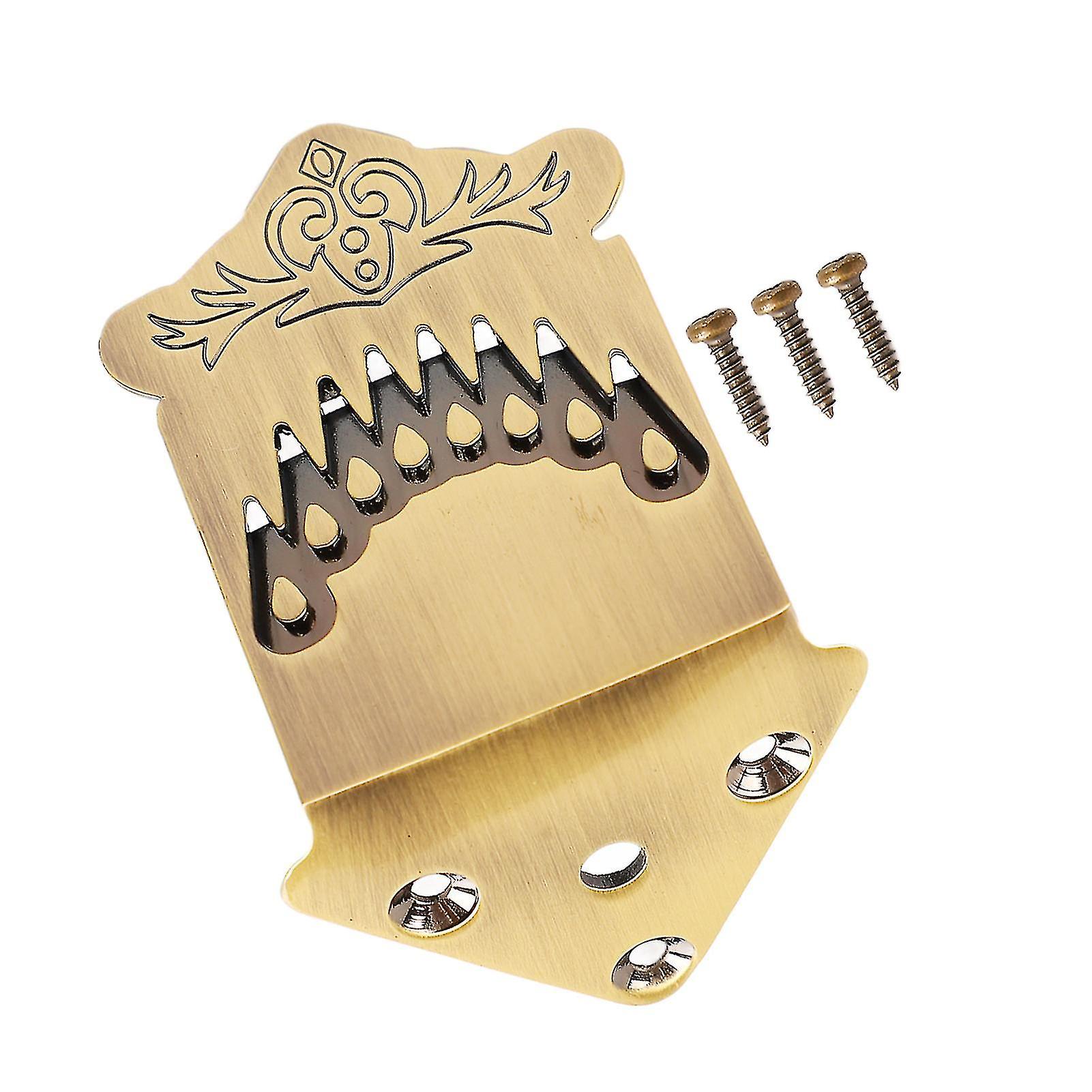 8 String Mandolin Tailpiece Feather Pattern Excellent Metal Bronze Color Mandolin Tailpiece 