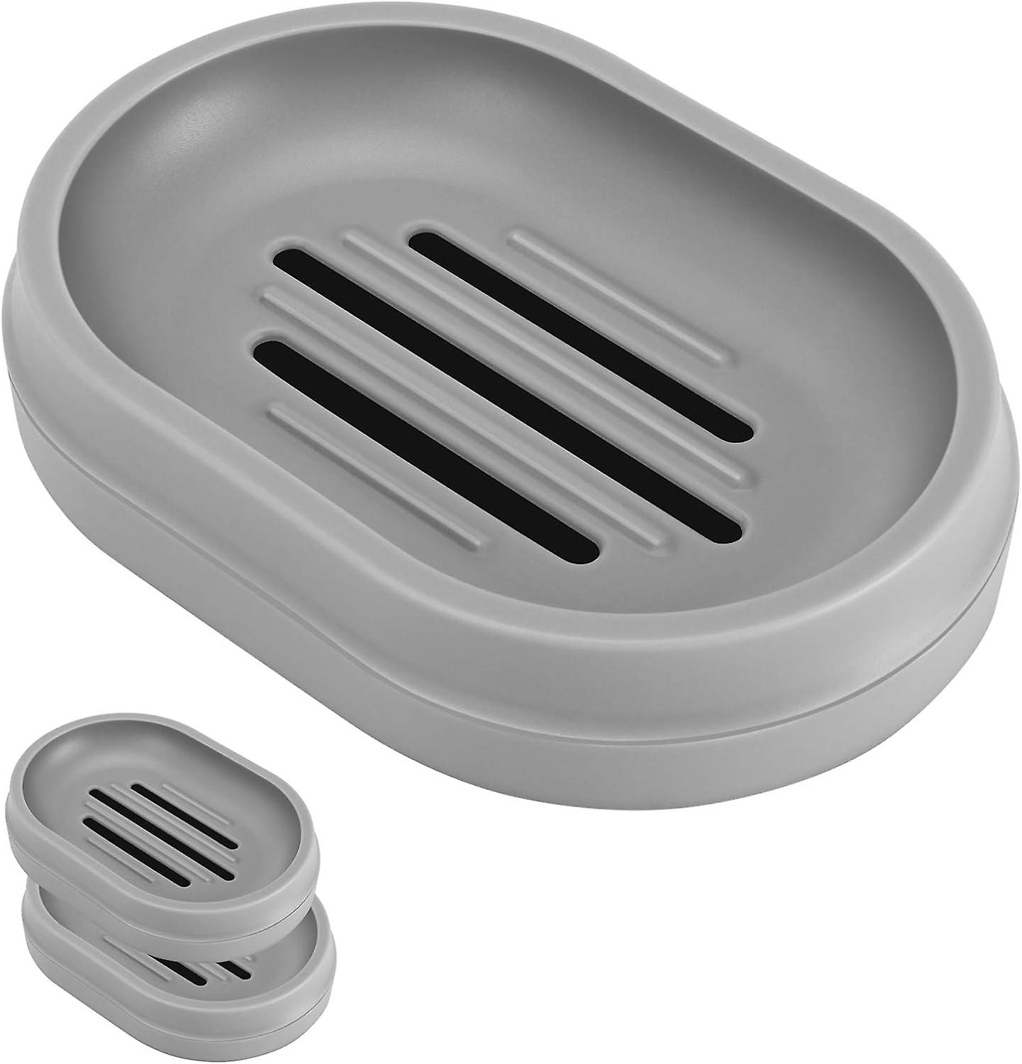 2-piece soap dish, soap dish with drain system, soap box easy to clean, suitable for home, hotel, etc.(grey)
