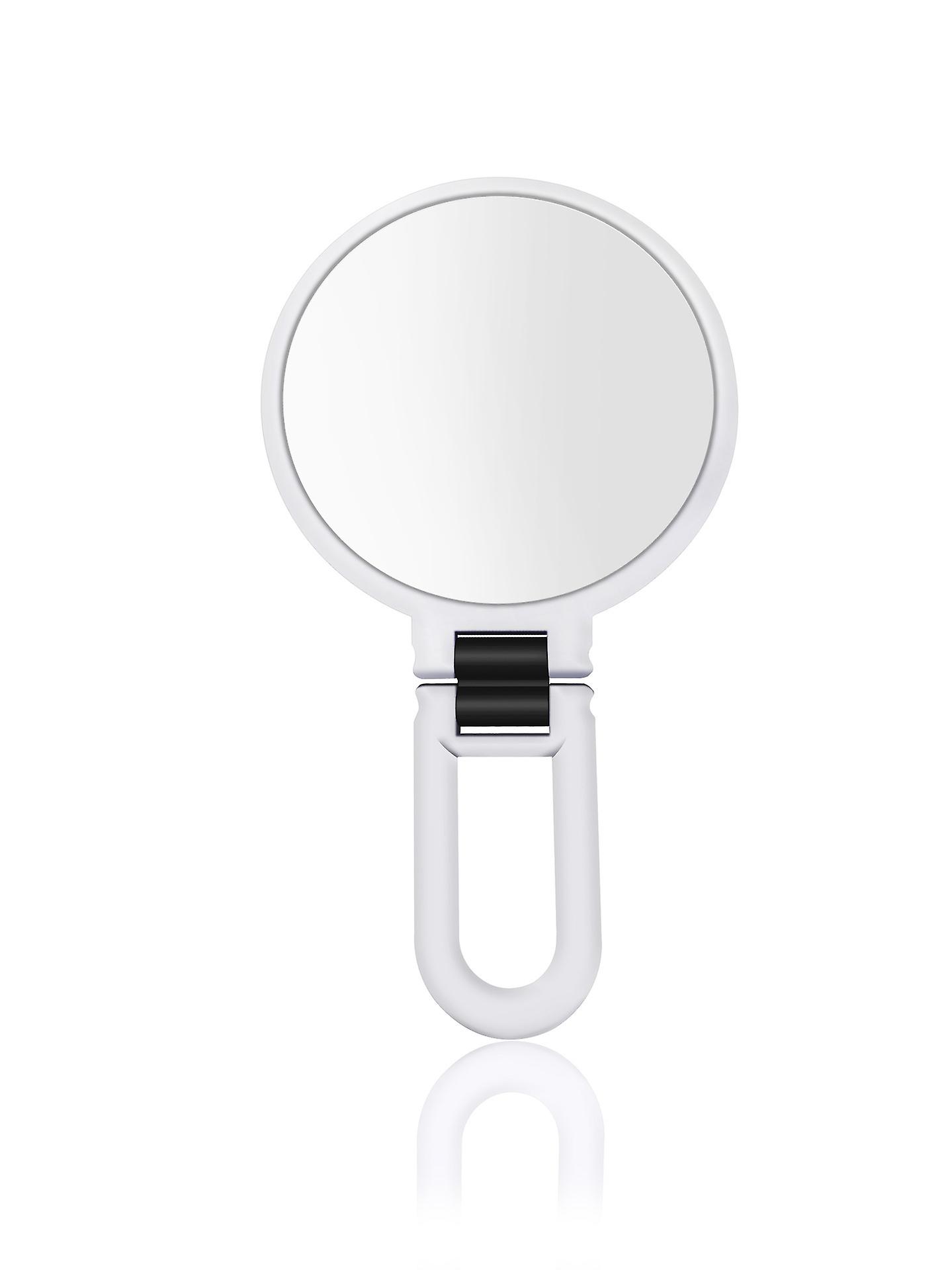 5X Magnifying Double Sided Mirror Makeup Mirror Hand Held Mirror with Folding Handle (White)