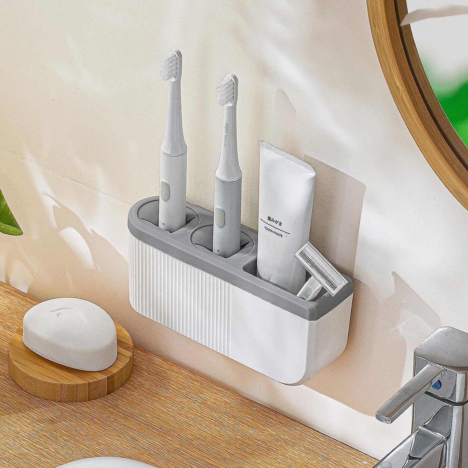 Bathroom Toothbrush Holder - Wall Mounted No Drilling - Gray 1pcs