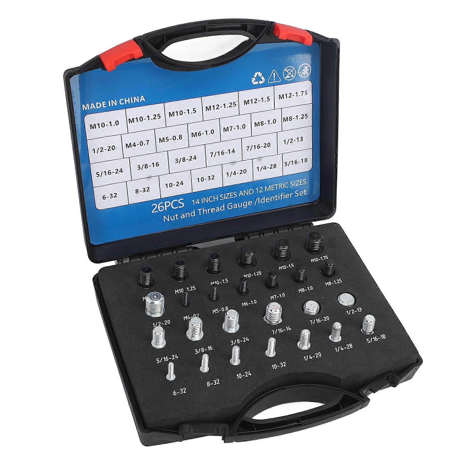 Nut Thread Check Toolbox, 26PCS M4-M12 Nut Female Thread Checker Accuracy Carbon Steel Nut Thread Gauge Set, for Repair DIY Enthusiasts
