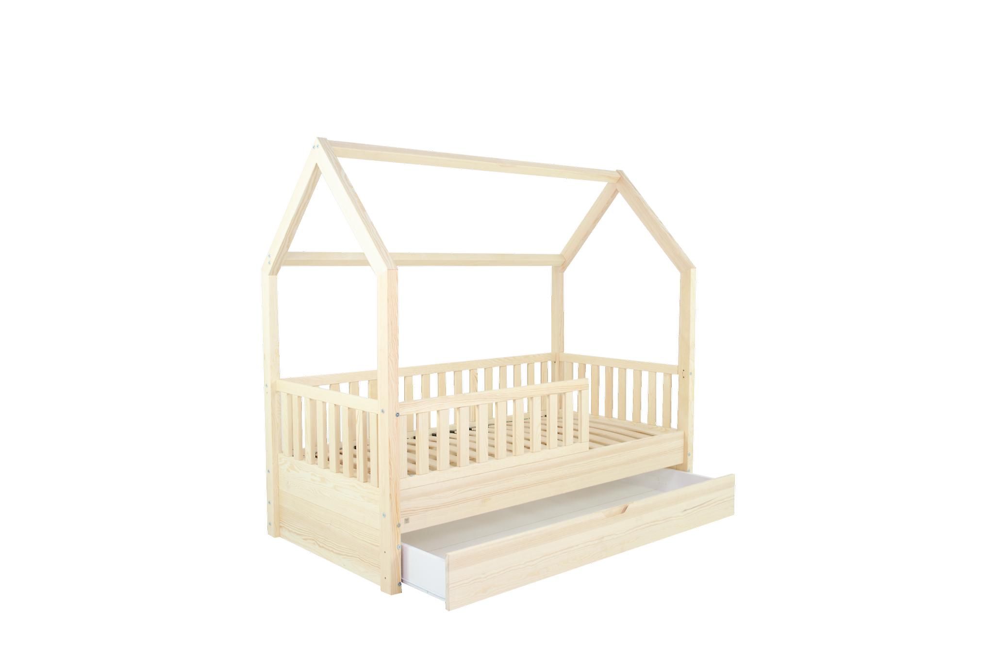House bed 80x160 cm pine cot with drawer