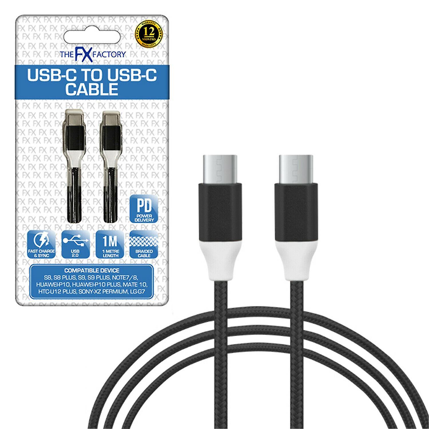FX Braided Type-C to Type-C Data Cable 1m - Black