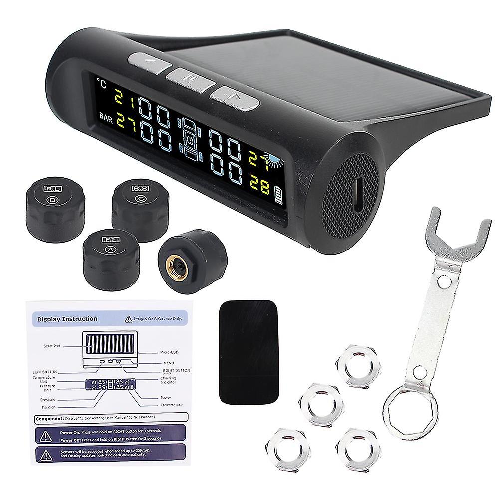 Digital Lcd Display Tire Diagnostic Kit  Solar Tpms Tyre Pressure Monitoring System Universal With 4