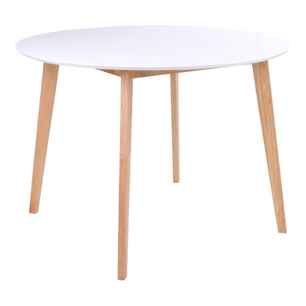 White and wood dining table Ø105x75 cm