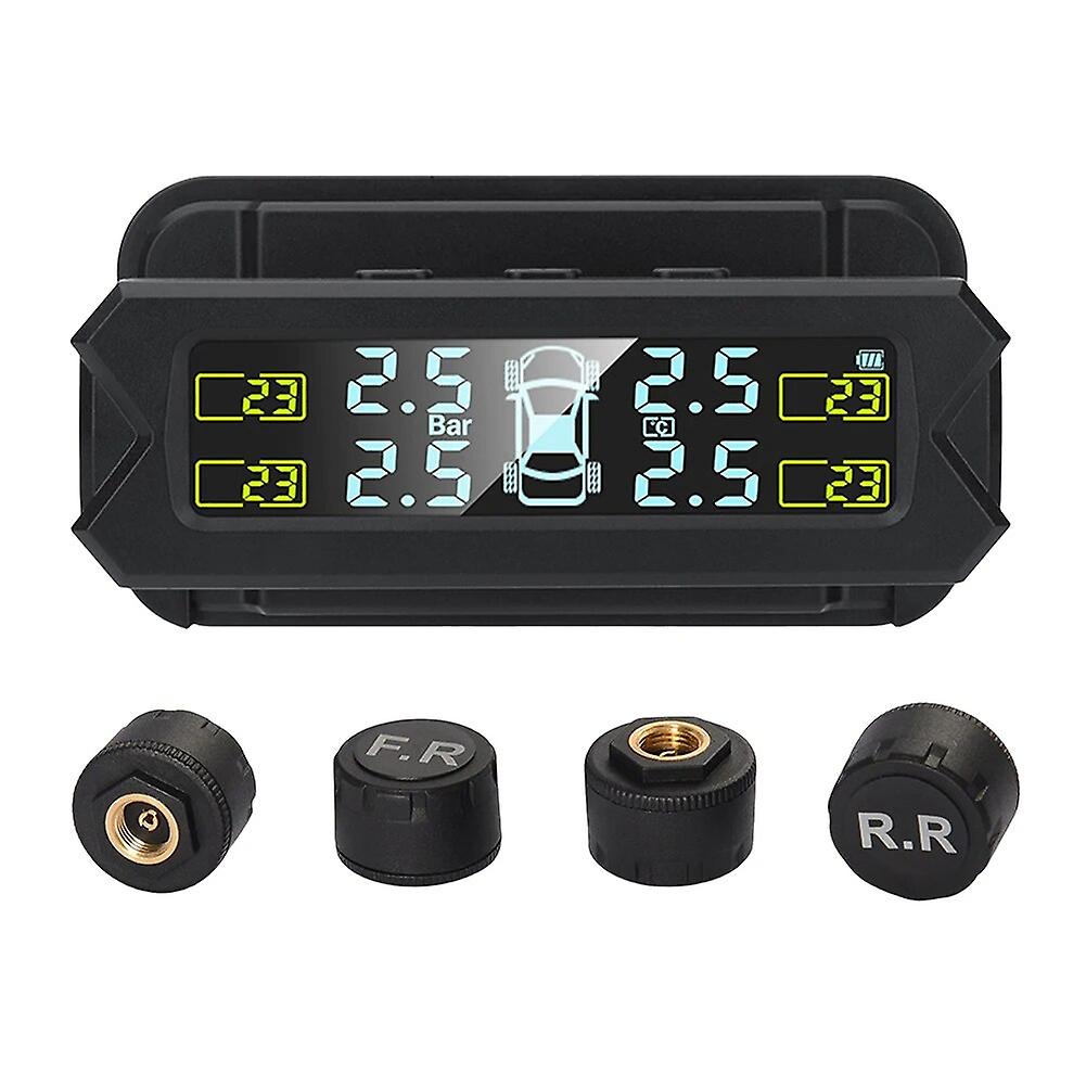 Digital Tire Pressure Sensor Lcd Display Solar Car Tire Pressure Monitor High Precision Usb Rechargeable 4 External/inner Sensor