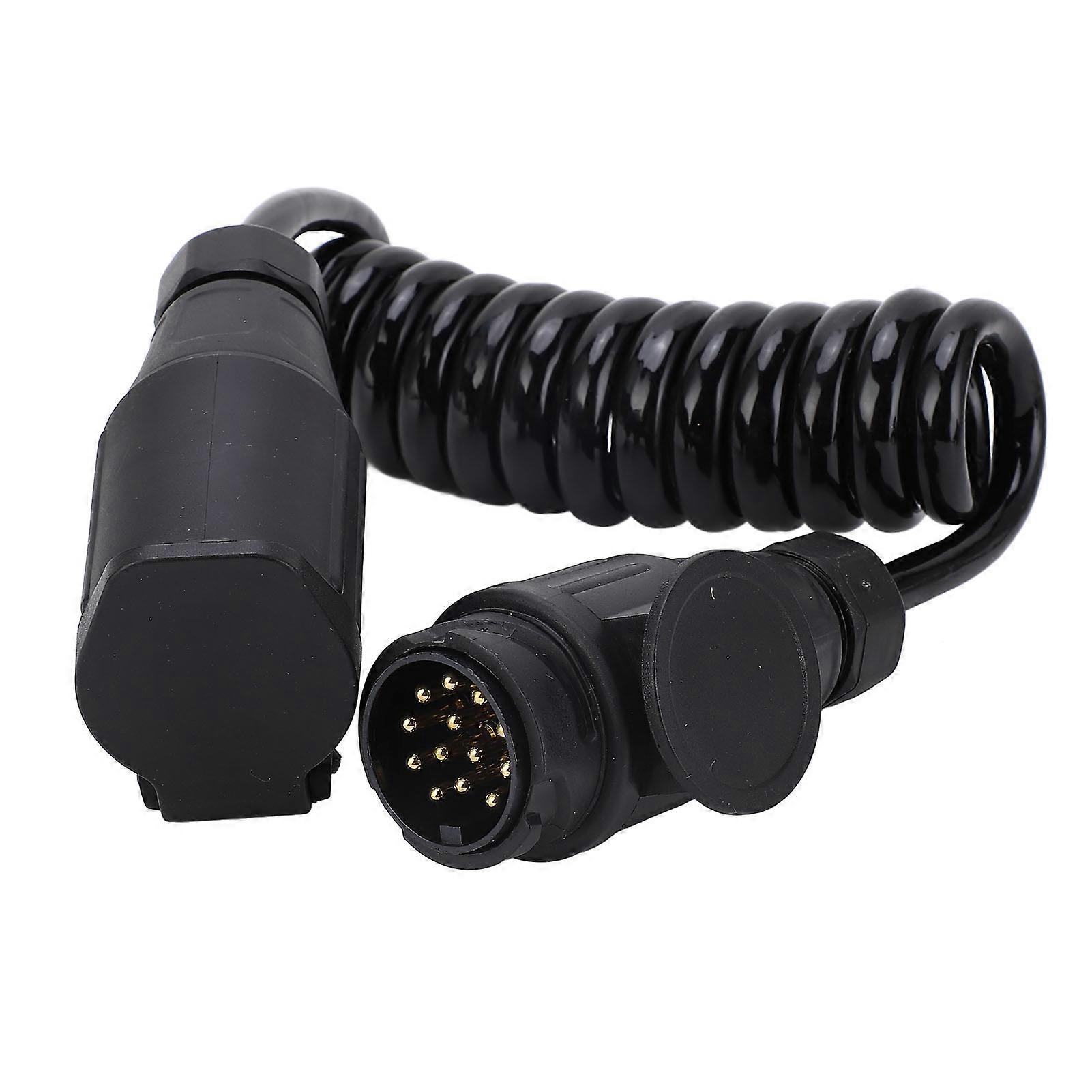 12/24V 13pin Trailer Coiled Adapter Stable Electrical Signal Tranmission Trailer Coiled Connector with 6.6ft Spring Wire for RV