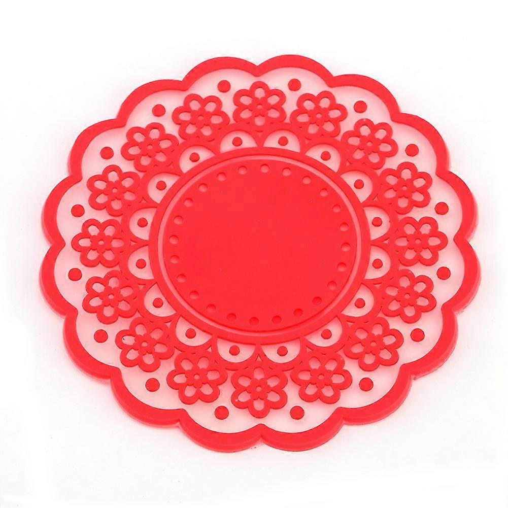 Silicone Coasters Tea Cup Mat Lace Silicone Trivet for Drinks Tea Red