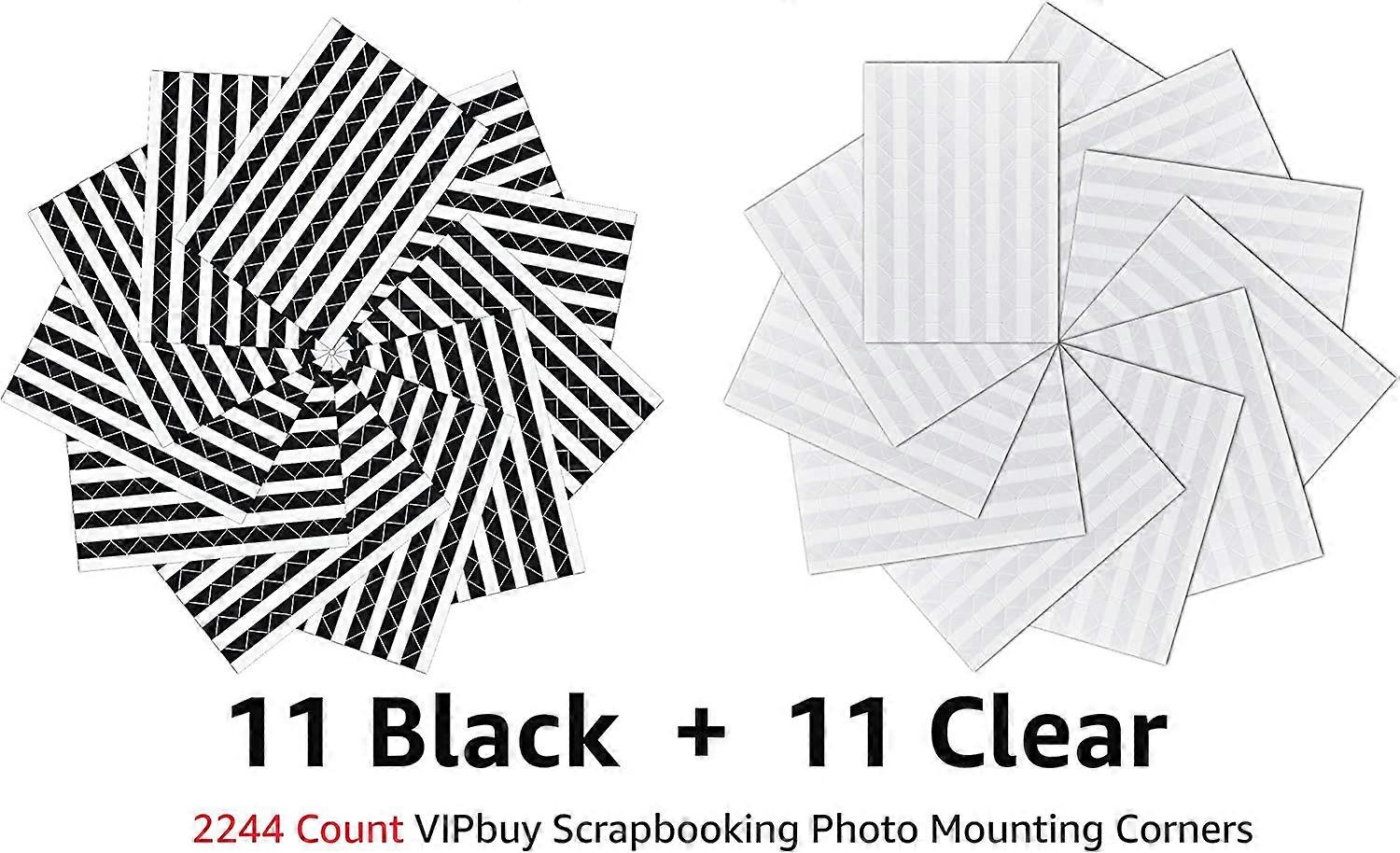 2244 Count Photo Mounting Corner Stickers Self Adhesive for Scrapbooking Photo Album Diary DIY Craft, 22 Sheets (Black & Clear)