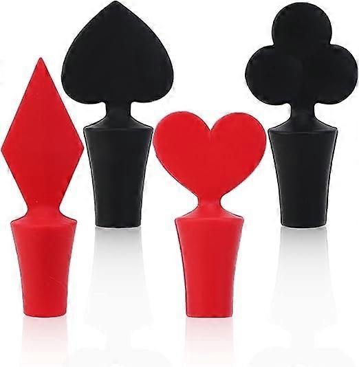 Set of 4 Silicone Wine Bottle Stoppers, Poker Shaped Wine Stoppers Reusable Wine Stoppers Empty Seal