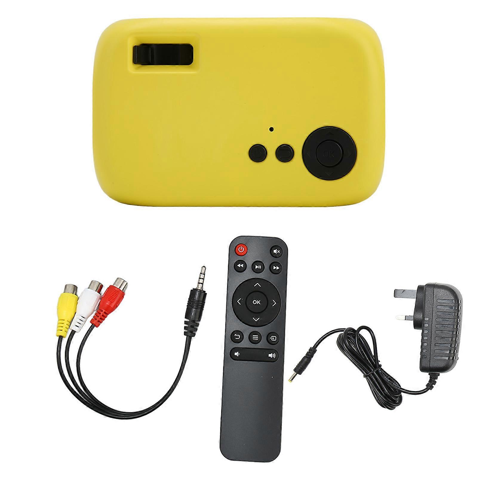 M24 Mini Portable Projector Multifunction 360 Degree Surround Sound Home Theater Video Projector 100?240V Yellow UK Plug
