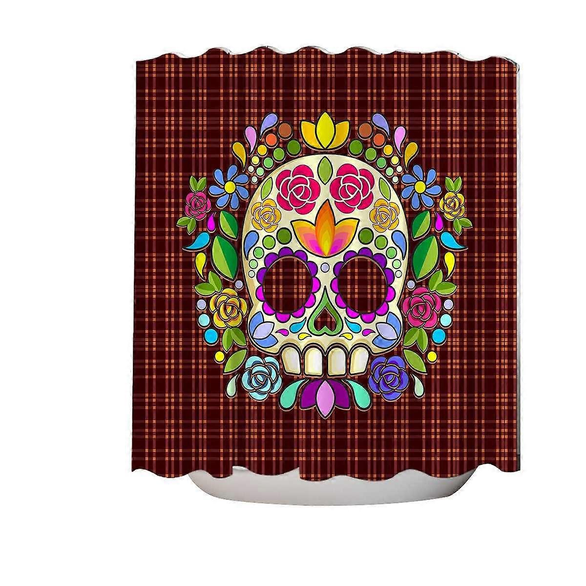 Mexican Sugar Skull over Gingham Shower Curtain