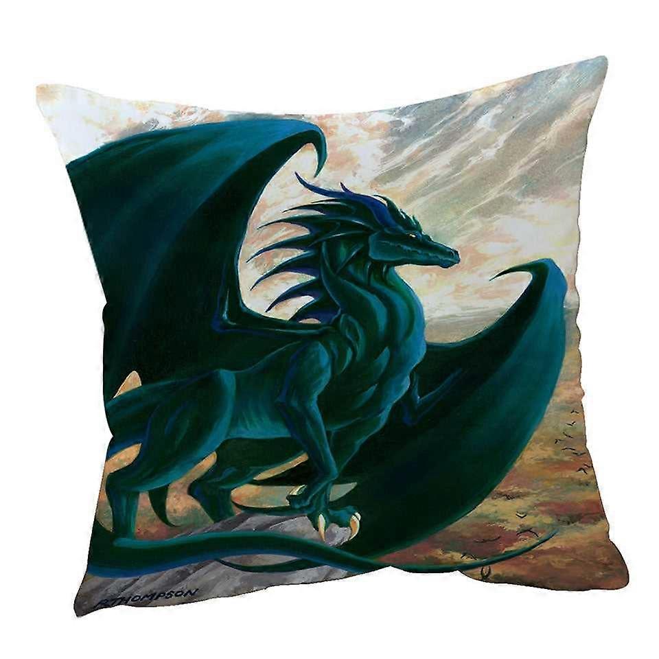 Fantasy Painting Green Dragon on Cliff 靠垫套