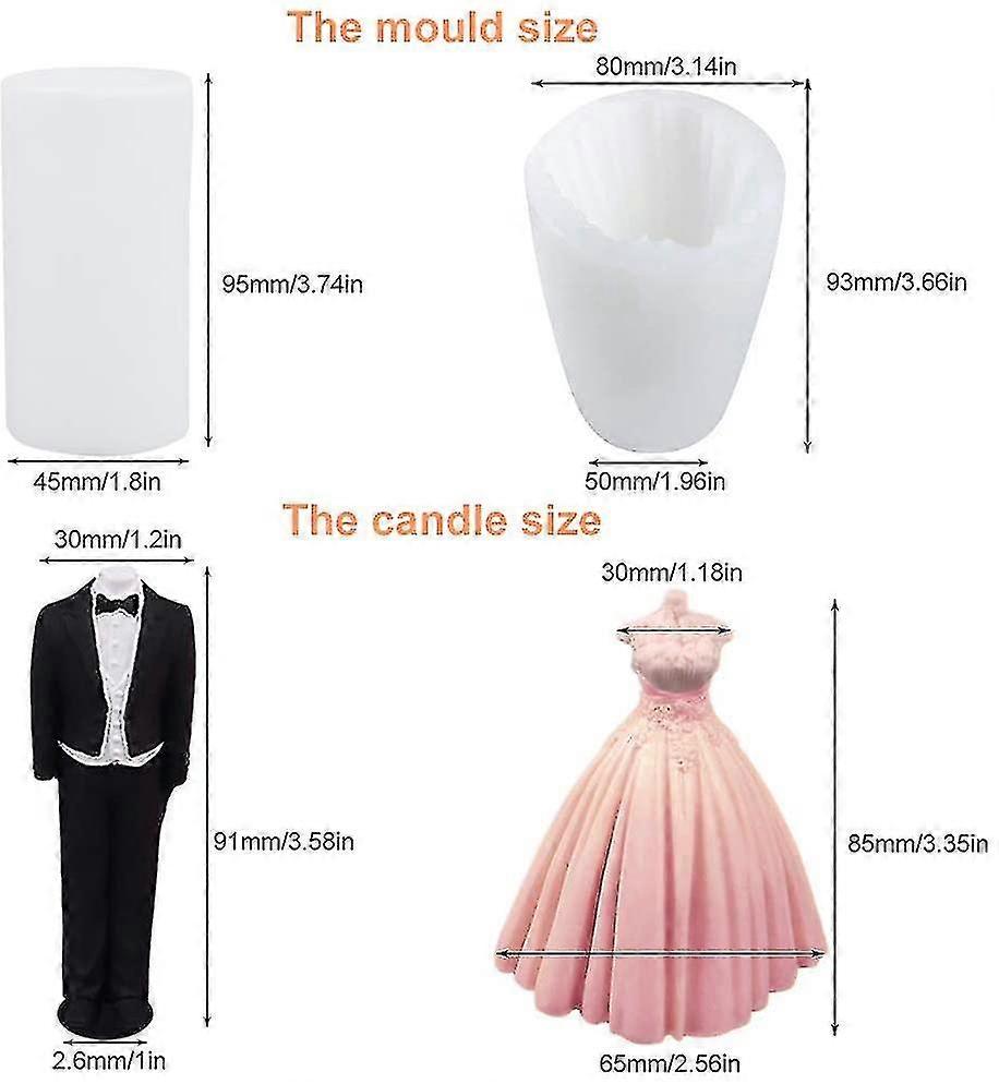 Moule Silicone En Forme De Robe De Mariée Pour Bougies, Savons, Chocolats - Décoration Mariage DIY - Dimensions 7.8x8.5 Cm - 10