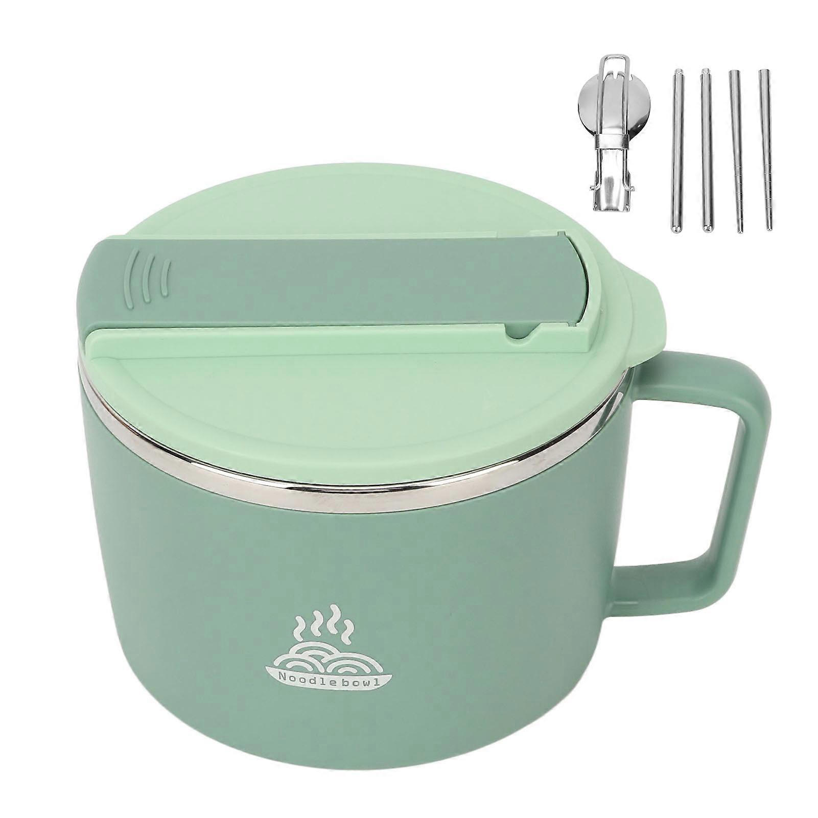 Noodle Bowl with Chopsticks and Spork 1200ml 304 Stainless Steel Portable Ramen Cooker Bowl with Lid for Office