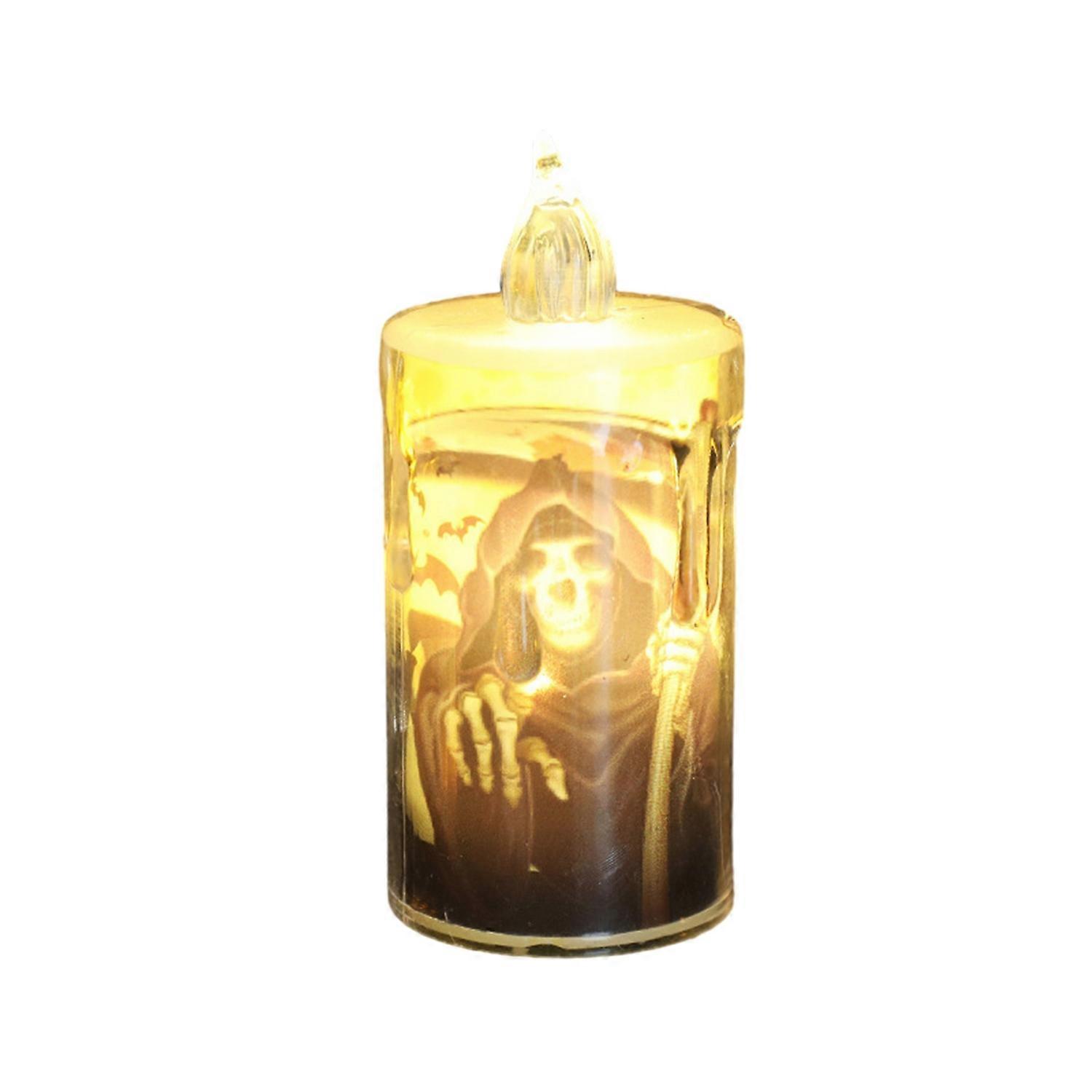 Halloween Candle Light Spooky Skulls Pumpkins Ghosts Pattern Battery Operated LED Candle Lamp for
