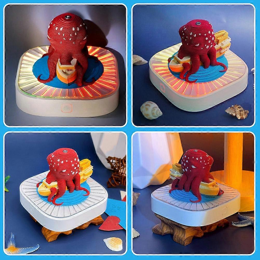 3D Paper Art Octopus Memo Pad Note Gift with Light DIY