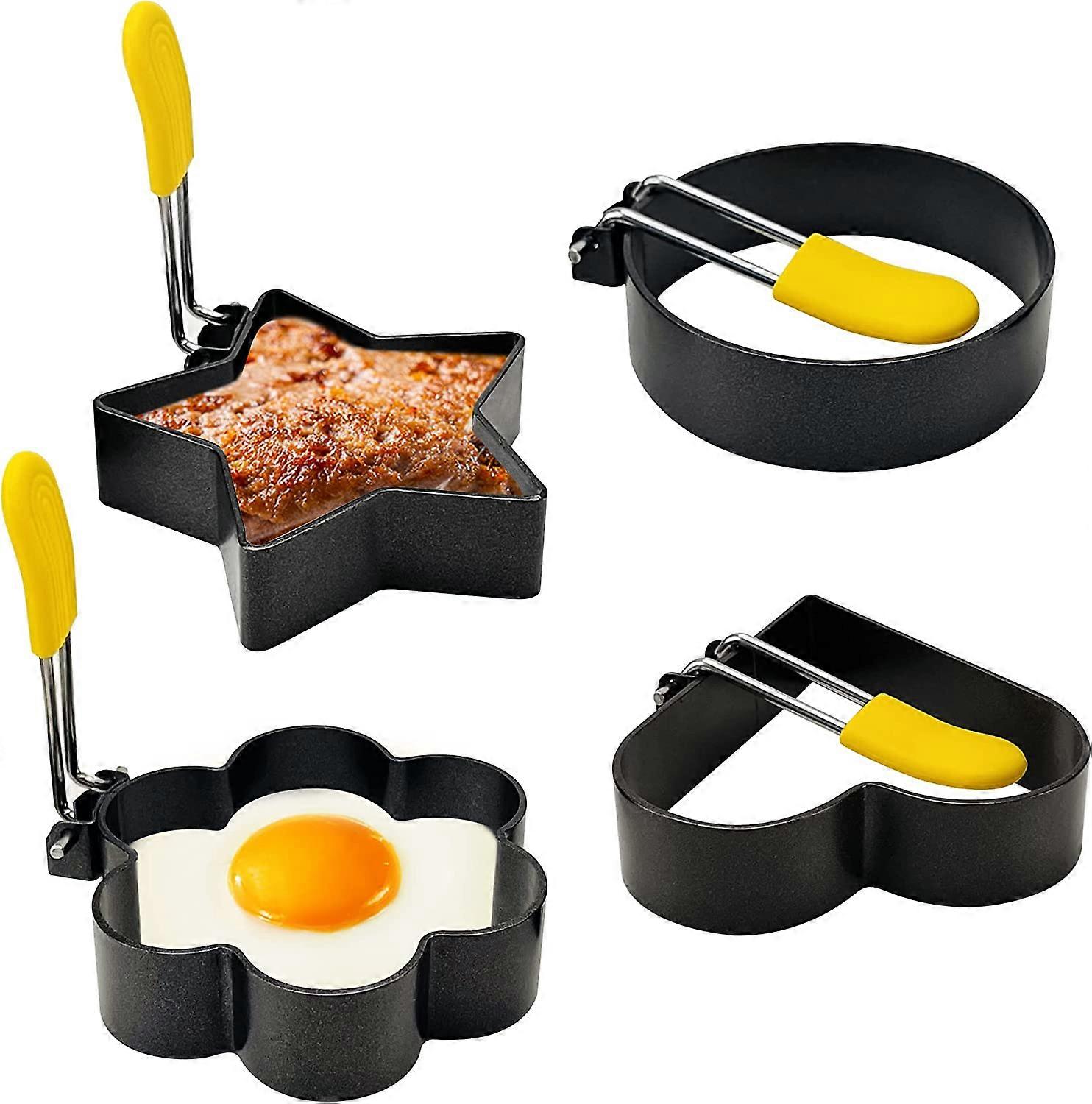 Egg Rings for Frying Egg, Stainless Steel Egg Cooker Rings Nonstick Set of 4 Egg shaper Mold Anti-Scald Handle for Fired Eggs and English Muffin, Coat
