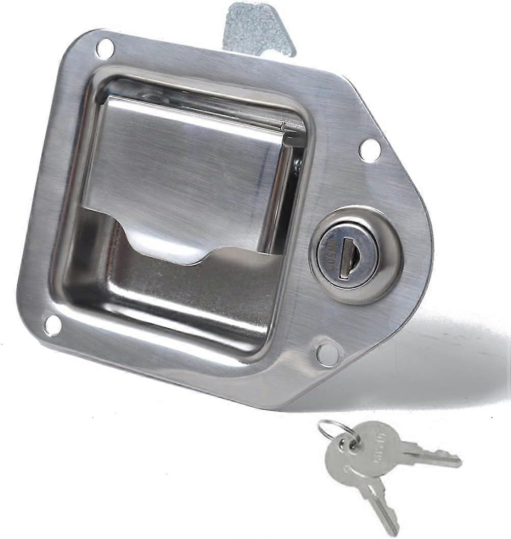 Stainless Steel Trailer Toolbox Handle Latch with Lock Highly Polished Tool Box Latch Paddle Lock 4-3/8" x 3-1/4" with 2 Keys
